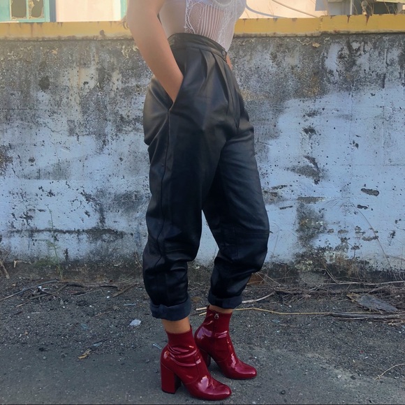 VINTAGE GENUINE LEATHER HIGH WAIST PANTS - Picture 4 of 6